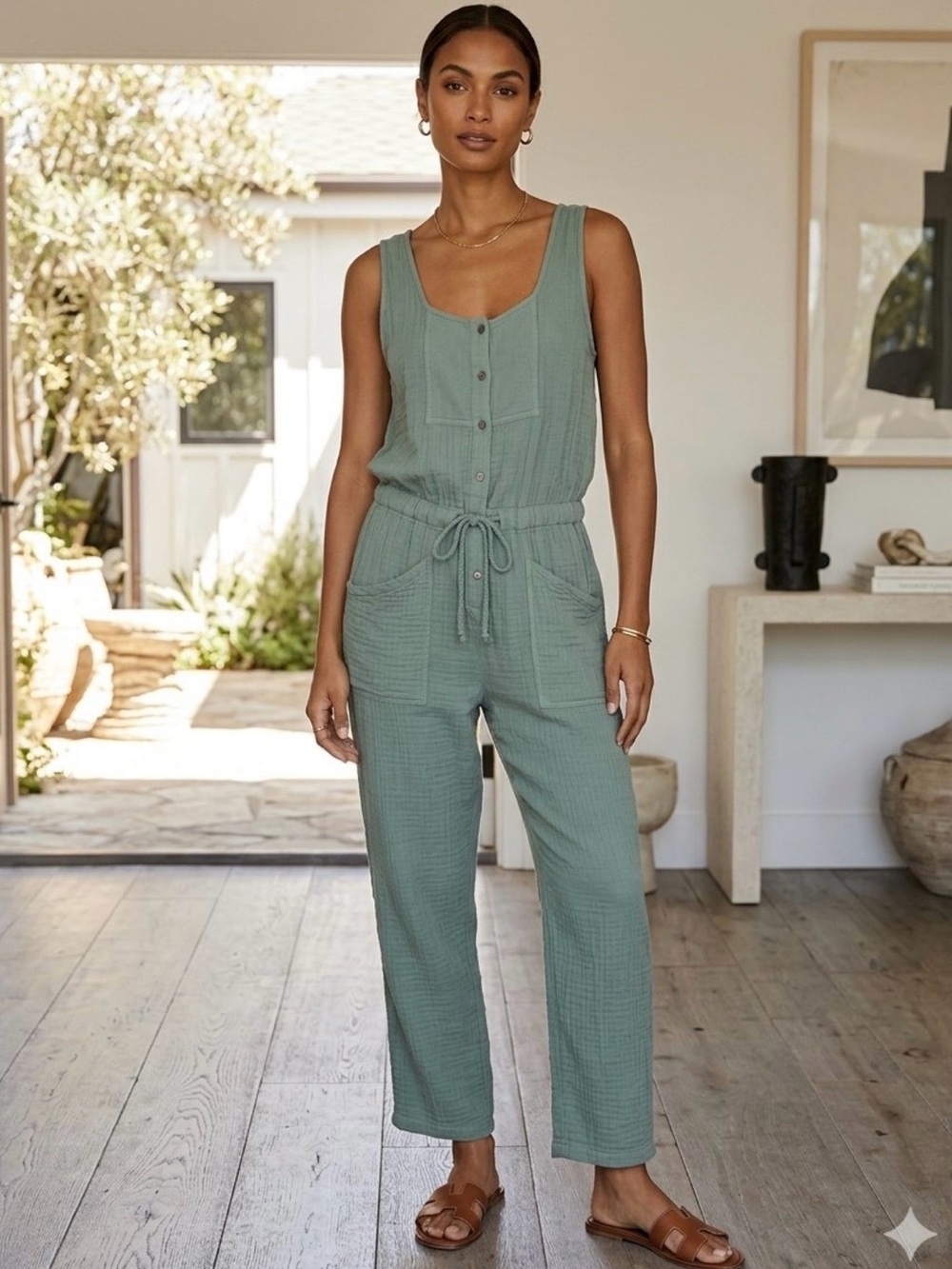 Xirena Ollie Jumpsuit Dusty Sage Medium M Cotton Gauze Sleeveless NWT New